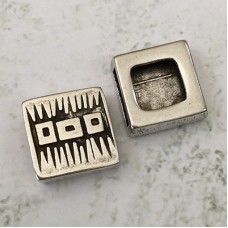 13mm Flat Square Mayan Style 5 Leather Slider - Antique Fine Silver Plated