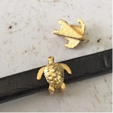 5x2.5mm ID 24K Gold Plated Tiny Turtle Flat Leather Slider