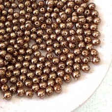 3mm Czech Round Glass Pearls - Antique Gold - Pack of 100