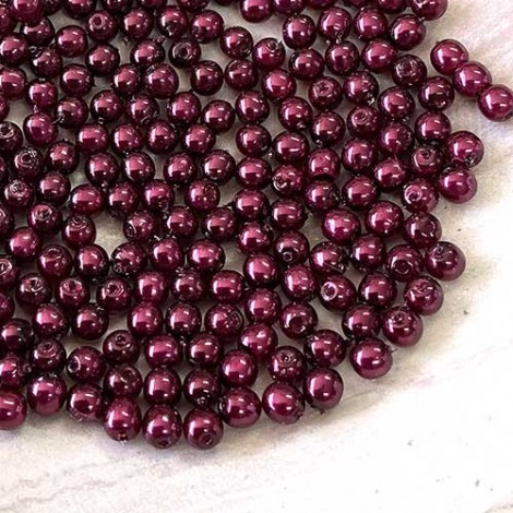 3mm Czech Round Glass Pearls - Burgundy - Pack of 100 3mm Czech Round Glass Pearls - Burgundy - Pack of 100