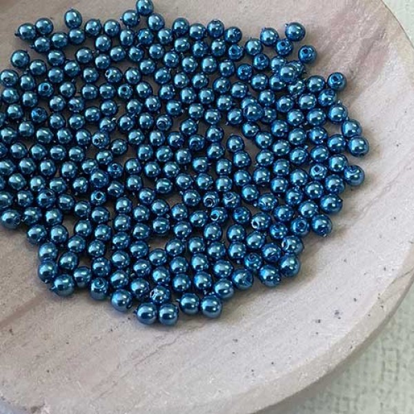 3mm Czech Round Glass Pearls Persian Blue Pack of 100 Czech