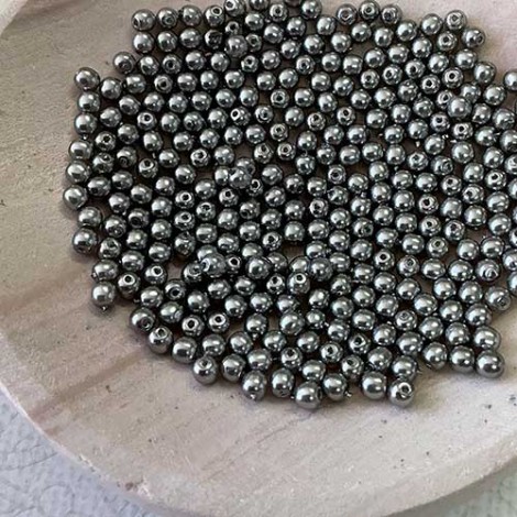 3mm Czech Round Glass Pearls - Silver - Pack of 100 3mm Czech Round Glass Pearls - Silver - Pack of 100