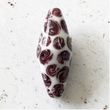 37x16mm Designer Handmade Glass Focal Pendant Bead - White & Purple - One only