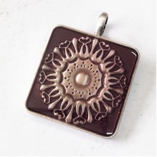 35x45mm Purple Square Pendant with Sun Pattern - each