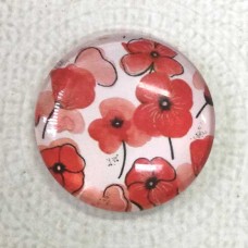 25mm Art Glass Backed Cabochons - Poppy Painting - Each - Each