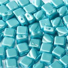 6mm Cz 2-Hole Silky Beads - Alabaster Pastel Aqua - Pack of 40