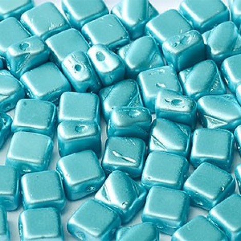 6mm Cz 2-Hole Silky Beads - Alabaster Pastel Aqua - Pack of 40