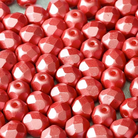 6mm Czech Firepolish Beads - Alabaster Pastel Dk Coral