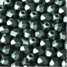 6mm Czech Firepolish Beads - Alabaster Pastel Dark Grey - Pack of 20