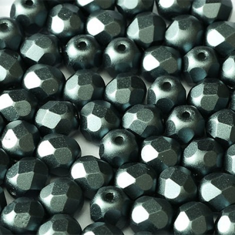 6mm Czech Firepolish Beads - Alabaster Pastel Dark Grey - Pack of 20