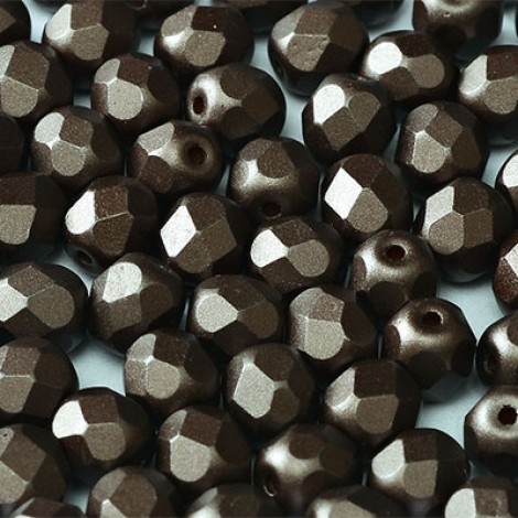 6mm Czech Firepolish Beads - Alabaster Pastel Dark Brown - Pack of 20