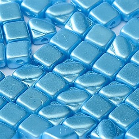 6mm 2-Hole Silky Beads - Alabaster Pastel Turquoise - Pack of 40