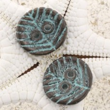 18mm Mykonos Greek Leaf Buttons - Turquoise Patina - Pack of 2