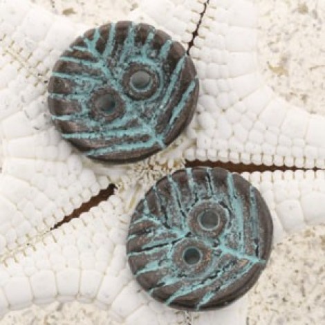18mm Mykonos Greek Leaf Buttons - Turquoise Patina