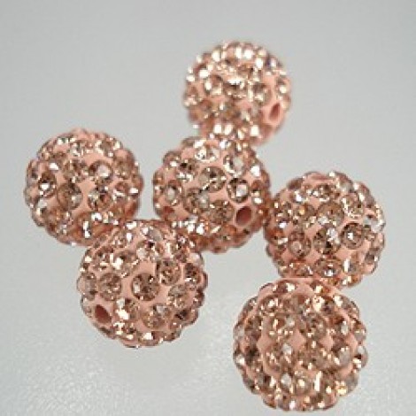 10mm Peach Rose Crystal Pave Beads