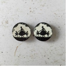 16mm Laser Cut 3-D Embossed Wood Cabochons - Lady & Two Girls - Per Pair