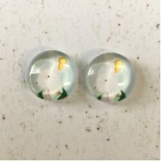 12mm Art Glass Backed Cabochons - Handsome Rabbit - Per Pair
