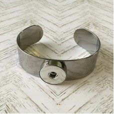 Noosa Style Snap Adjustable Wide Cuff Bangle - Silver Plated