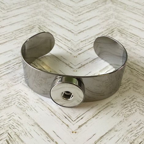 Noosa Style Snap Adjustable Wide Cuff Bangle - Silver Plated