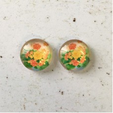 12mm Art Glass Backed Cabochons - Spring Flowers