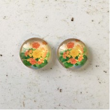 12mm Art Glass Backed Cabochons - Spring Flowers - Per Pair