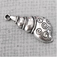 30x15mm Antique Silver Plated Sea Life Charm - Conch Shell