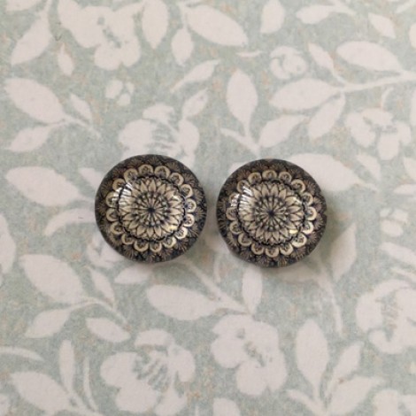 12mm Handmade Art Image Backed Glass Cabochons - Vintage Kaleidescope 11 - Per Pair 12mm Handmade Art Image Backed Glass Cabochons - Vintage Kaleidescope 11 - Per Pair