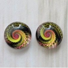 12mm Handmade Art Image Backed Glass Cabochons - Colourful Fractals 4