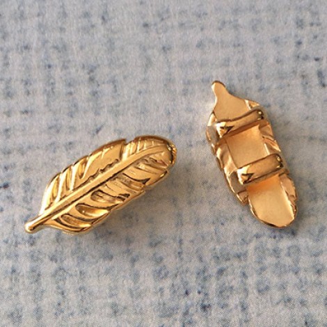 3mm Flat Leather Feather Slider - Gold Plated - Pack of 2 3mm Flat Leather Feather Slider - Gold Plated - Pack of 2