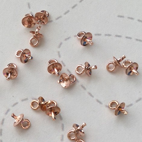 3mm 14K Rose Gold Filled Screw Eye Cup & Twist Peg Drop Bails for pearls