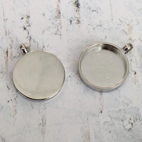 19mm (16.5mmID) 3mm deep Silver Plated Round Bezel Setting with Loop - Each