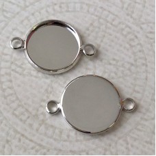 12mm ID Round Rhodium Silver Colour Plated 2-Loop Bezel Link