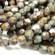 4mm Czech Firepolished Beads - Goldenrod Picasso - Pack of 50
