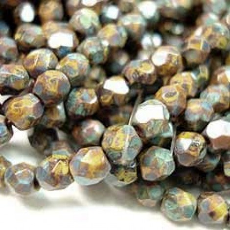 4mm Czech Firepolished Beads - Goldenrod Picasso - Pack of 50