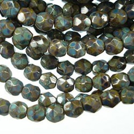 4mm Czech Firepolish Beads - Opaque Olive Picasso - Pack of 50 4mm Czech Firepolish Beads - Opaque Olive Picasso - Pack of 50