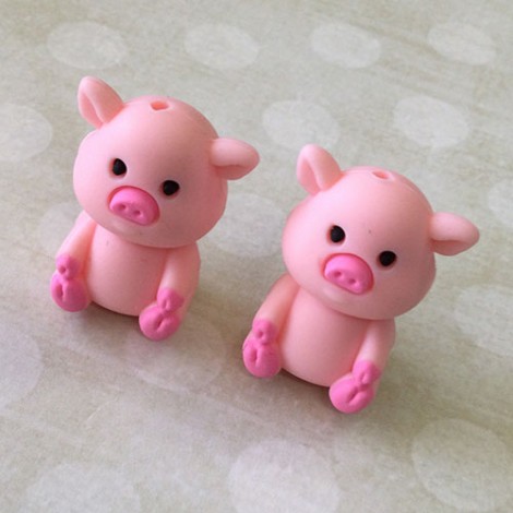 30mm Baby-Safe Teething Beads or Knitting Needle Protector Tips - Kissing Pigs - Per pair