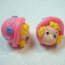 20mm Polymer Clay Kids Bead - Pink Bonnet