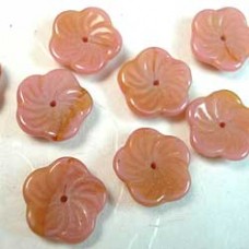 12mm Czech Pinwheel Flower Beads - Coral Pink/Brown - Pack of 14