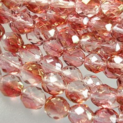 8mm Czech Firepolish Beads - Luster Transparent Pink - Pack of 20