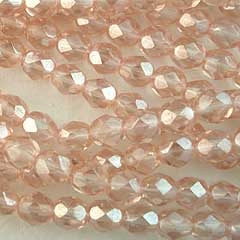6mm Rosaline Lustre Czech Fire Polished Beads - Pack of 20