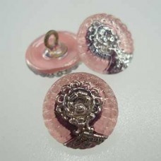 13mm Czech Glass Buttons - Pink Retro Tree Design - Each