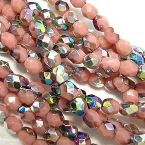 4mm Czech Firepolish Beads - Vitrail/Opaque Pink - Pack of 50