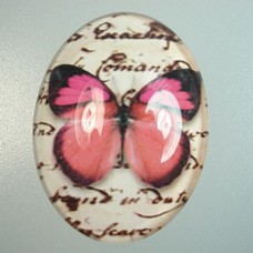 40x30mm Glass Cabochon with Red Butterfly - Each