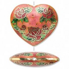 40x36mm Pink/Green Cloisonne Heart Pendant - Each