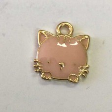 13x15mm Gold Plated Enamelled Kitty Charms - Pink