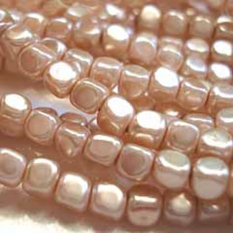 4mm Pink Rose Pearl Czech Glass Cubes - Pack of 50