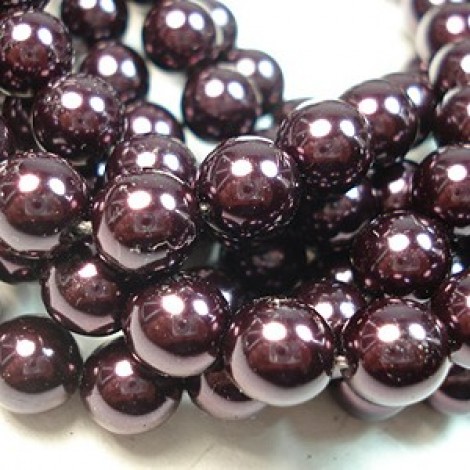 8mm Czech Round Pearl Coat Glass Beads - Plum - Pack of 20 8mm Czech Round Pearl Coat Glass Beads - Plum - Pack of 20