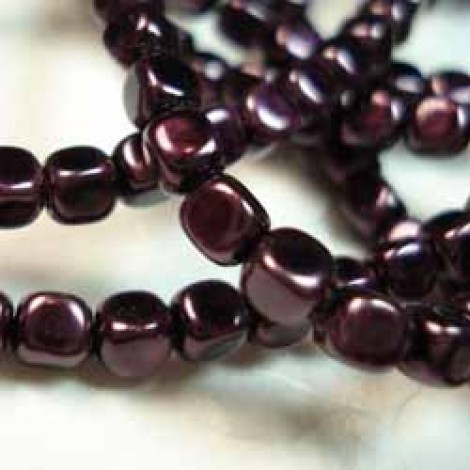 4mm Czech Glass Pearl Cubes - Plum- Pack of 50