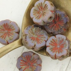 14mm Czech Daisy Flower Beads - Lavender Picasso - Pack of 2