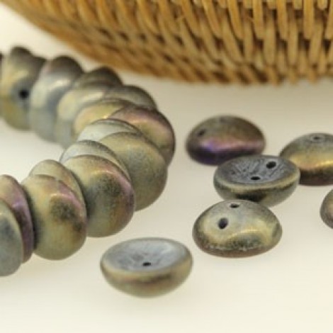 8mm Czech 2-Hole Piggy Beads - Matte Purple Iris